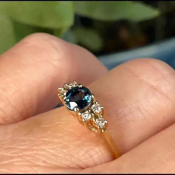 Sapphire Ring 14k Unique Engagement Ring Diamond Blue Sapphire Engagement Ring